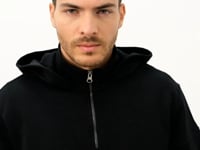 Black Men's Half-Zip Standard Fit Hooded Sweatshirt - 88033