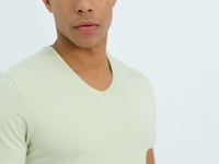 Light Green Basic Short Sleeve Standard Fit V Neck Men's T-Shirt - 87912
