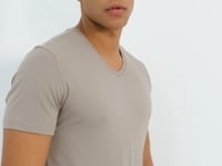 Dark Beige Basic Short Sleeve Standard Fit V-Neck Men's T-Shirt - 87912