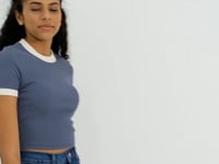 Petrol Basic Kol Detailed O Collar Women's Crop Top T-Shirt - 97200