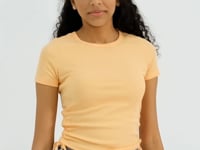 Melon Inside Basic Side Gathered O Collar Women's Crop Top T-Shirt - 97203