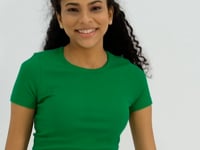 Green Basic Side Gathered O Collar Women's Crop Top T-Shirt - 97203