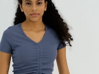 Petrol Detailed V Neck Women's Crop Top T-Shirt - 97205