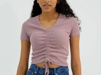 Dried Rose Detailed V Neck Women's Crop Top T-Shirt - 97205