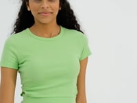 Peanut Green Basic Side Window O Collar Women's Crop Top T-Shirt - 97207