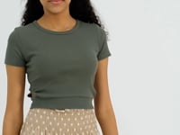 Basic Side Window O Collar Women's Crop Top T-Shirt - 97207