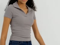 Women's Basic Polo Collar Short Sleeve Crop Top T-Shirt - 97208
