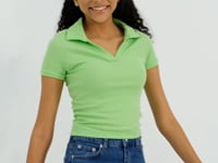 Green Peanut Polo Collar Basic Short Sleeve Women's Crop Top T-Shirt - 97208