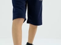 Dark Beige - Indigo Embroidered Oversize Boys' Shorts Set - 10897