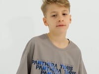 Dark Beige Oversize Printed Short Sleeve O Neck Boys' T-Shirt - 10930