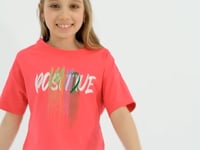 Rose Color Printed O Collar Oversize Drop Shoulder Girls Crop T-Shirt - 75036