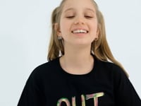 Black Oversize Print O Collar Drop Shoulder Girl's T-Shirt - 75028