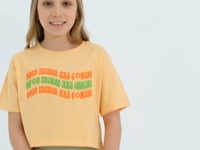 Melon Inside Oversize Colorful Print Drop Shoulder O Collar Girls Crop T-Shirt - 75038