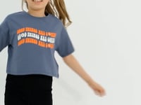 Petrol Oversize Color Print Low Shoulder O Neck Girl's Crop T-Shirt - 75038