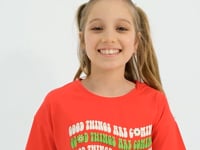 Oversize Pomegranate Flower Colorful Print Drop Shoulder O Collar Girls Crop T-Shirt - 75038
