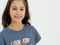 Petrol Oversize Color Print O Collar Girl's T-Shirt - 75029