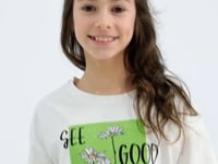 Oversize Print Lettering O Collar Drop Shoulder Girl's T-Shirt - 75032