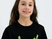 Black Basic Print O Neck Comfort Fit Girls' T-Shirt - 75041