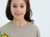 Dark Beige Oversize Emoji Print O Neck Drop Shoulder Girl's T-Shirt - 75042