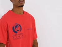 Red Minimal Print O Collar Men's Oversize T-Shirt - 88096