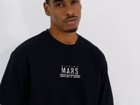 Navy Blue Mars Lettering Embroidered O Collar Men's Oversize T-Shirt - 88104