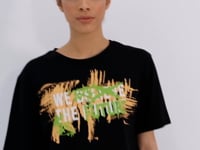 Black Color Printed Letter O Collar Women's Oversize T-Shirt - 97212