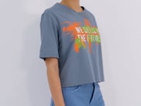 Mint Green Color Printed O Collar Women's Oversize T-Shirt - 97212