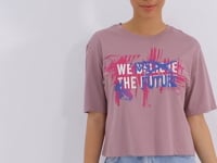 Dried Rose Colored Print O Collar Women's Oversize T-Shirt - 97212
