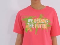 Rose Color Print O Collar Women's Oversize T-Shirt - 97212