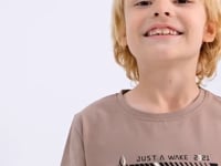 Camel - Black Print Detailed O Collar Short Sleeve Boys Shorts Set - 10944
