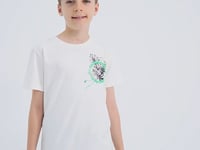 White Printed O Collar Short Sleeve Regular Fit Boys T-Shirt - 10867