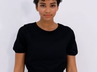 Black Balloon Sleeve O Collar Beli Elastane Crinkle Fabric Women's Crop Top T-Shirt - 97221