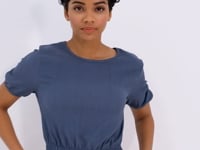 Petrol Balloon Neck or Collar Beli Elastane Crinkle Fabric Women's Crop Top T-Shirt - 97221