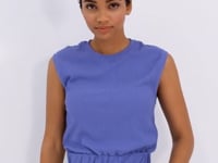 Plato O Collar Sleeveless Elastic Waist Crinkle Fabric Women's Crop Top T-Shirt - 97226