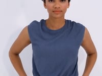 Petrol O Collar Neckless Waist Elastic Crinkle Fabric Women's Crop Top T-Shirt - 97226