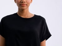 Black Basic O Neck Elastic Ribbed Fabric Women's Crop Top T-Shirt - 97227
