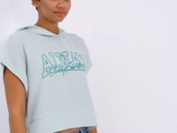 Olive Green Printed Oversize Hooded Crinkled Fabric Women's Crop Top T-Shirt - 97229