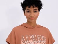 Cinnamon Print Hooded Oversize Crepe Fabric Women's Crop Top T-Shirt - 97229