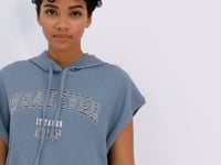 Mint Green Hooded Print Text Elastic Waist Crinkle Fabric Women's Crop Top T-Shirt - 97230