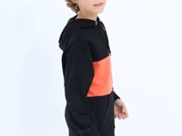 Black Embroidered Kangaroo Pocket Hooded Standard Fit Boys' Sweatshirt - 11010