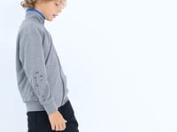 Grey Melange Basic Thick Collar Standard Fit Embroidered Detailed Zippered Men's Sweatshirt - 11012