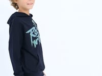 Navy Blue Printed Kangaroo Pocket Hooded Standard Fit Boys' Sweatshirt - 11002
