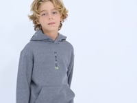 Grey Melange Front and Hooded Detailed Standard Cut Boys Sweatshirt - 11037