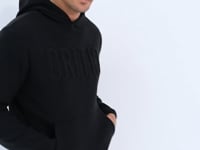 Black Embroidered Kangaroo Pocket Hooded Regular Fit Men's Fleece Sweatshirt - 88156