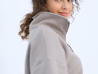 Dark Beige Skirt Hem Gathers Half-Zip Oversize Women's Fleece Sweatshirt - 97238