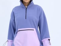 Light Purple Skirt Hem Gather Half Zipper Oversize Women's Fleece Sweatshirt - 97238