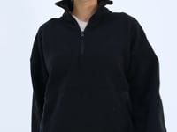 Black Half-Zip Skirt with Gathered Hem and High Collar Oversize Women's Fleece Sweatshirt - 97236