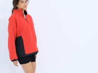 Fiesta Half Zipper Skirt with Gathered High Collar Oversize Women's Fleece Sweatshirt - 97236