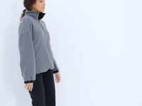 Gray Melange Half-Zip Skirt with Gathered Hem High Collar Oversize Women's Fleece Sweatshirt - 97236