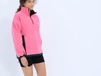 Sugar Pink Half Zipper Skirt with Gathered Hem Standing Collar Oversize Women's Polar Sweatshirt - 97236
